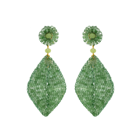 Mint Green Leaf Handmade Crochet Earrings