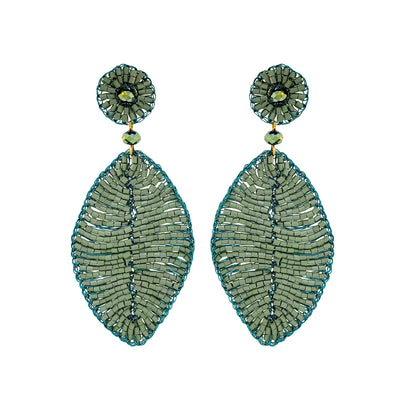 Teal Mix Leaf Handmade Crochet Earrings