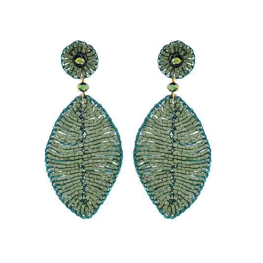 Teal Mix Leaf Handmade Crochet Earrings