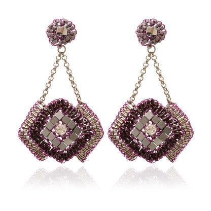Purple & Silver Mix  Geometric Dangle Handmade Crochet Earrings