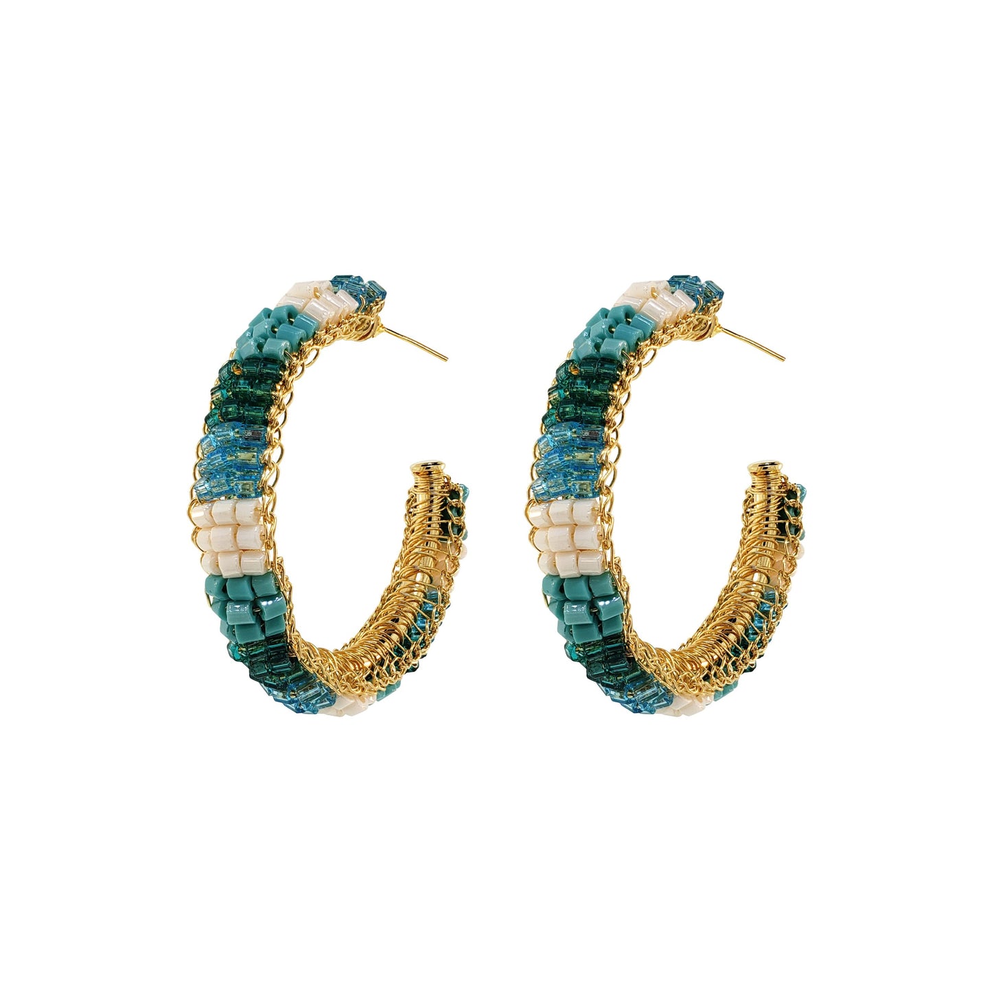 Ocean Teal Mix Maya Hoops Handmade Crochet Earrings
