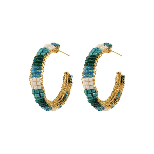 Ocean Teal Mix Maya Hoops Handmade Crochet Earrings