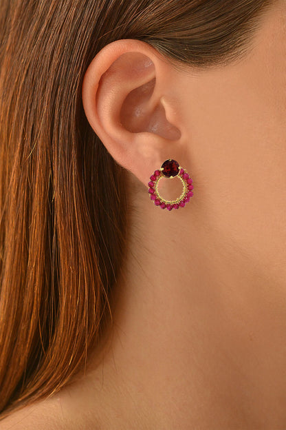 Ruby Red & Gold Lena Mini Post Handmade Crochet Earrings
