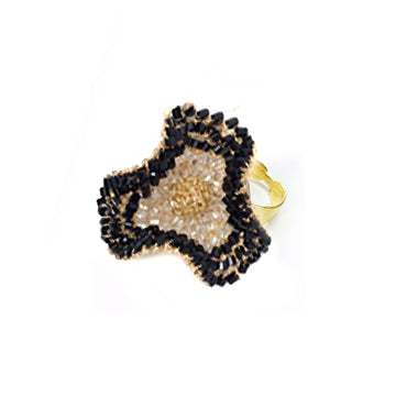 Black Mix Buttercup Crystal Handmade Crochet Ring