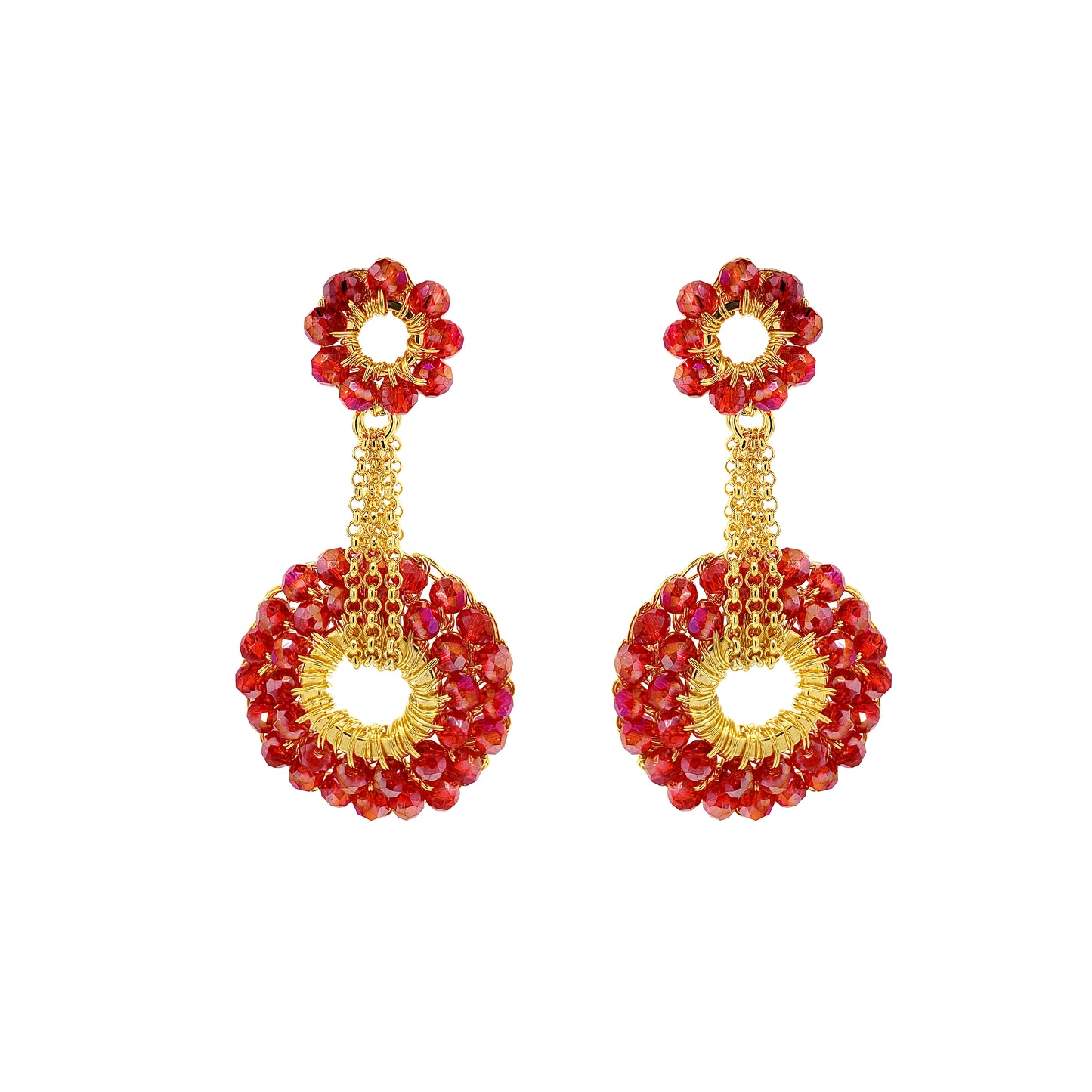 Red & Gold Snowdrop Handmade Crochet Earrings