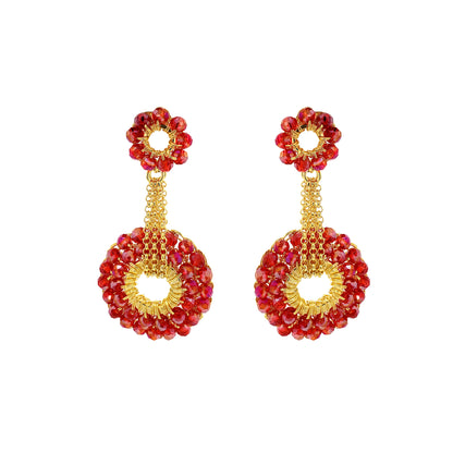 Red & Gold Snowdrop Handmade Crochet Earrings