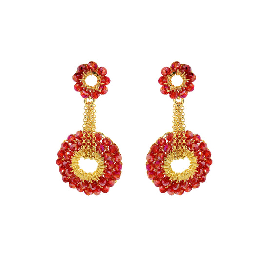 Red & Gold Snowdrop Handmade Crochet Earrings