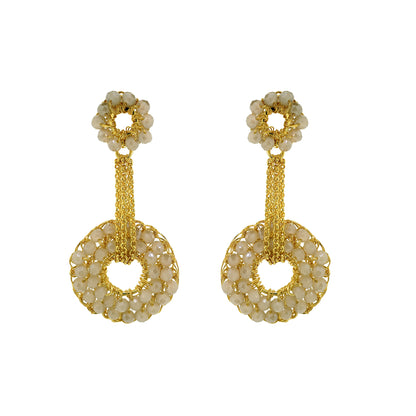 Nude & Gold Snowdrop Handmade Crochet Earrings