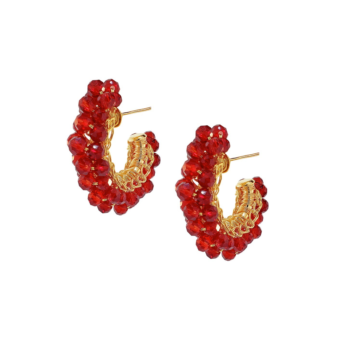 Red & Gold Dandelions Hoops Handmade Earrings