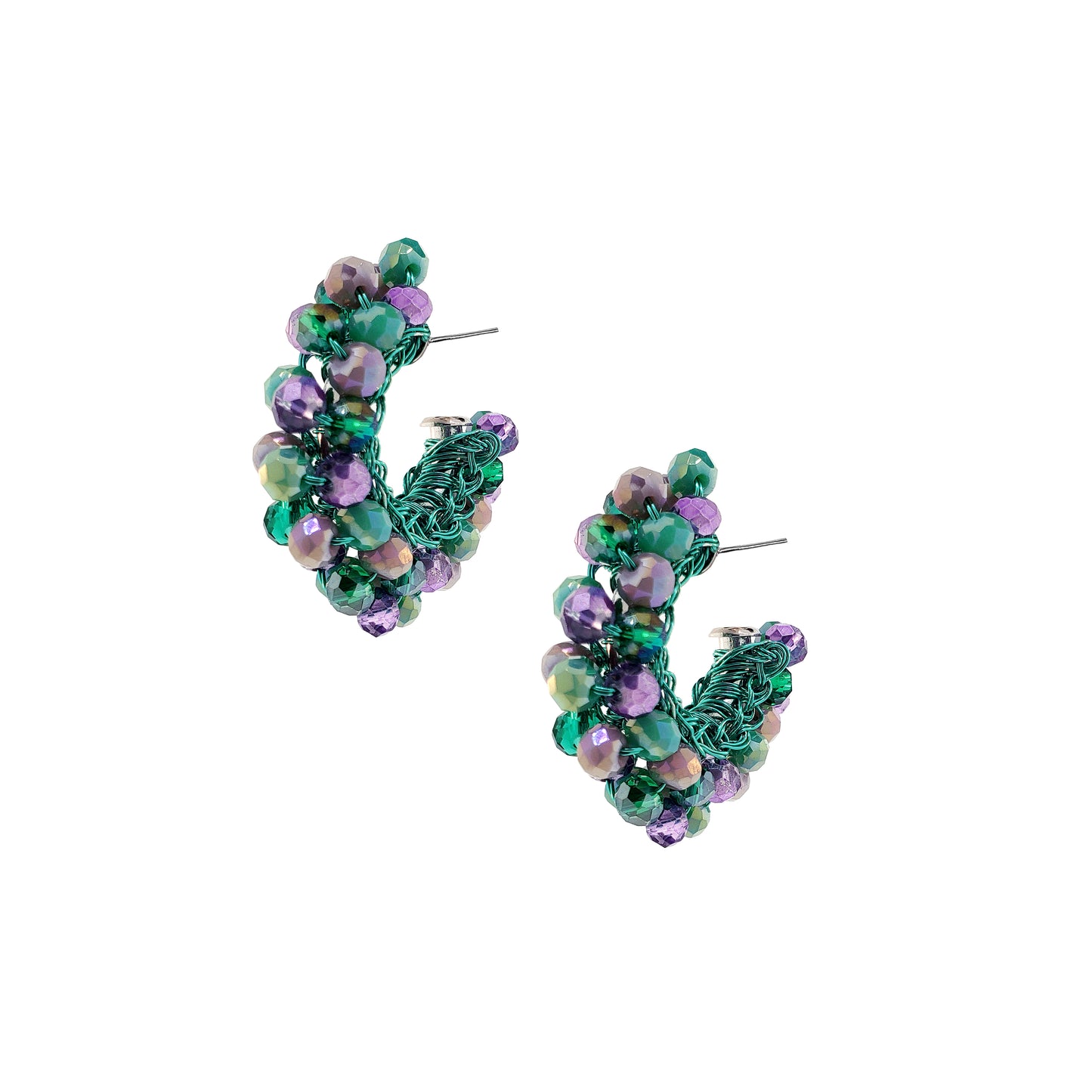 Neon Turquoise Mix Dandelion Hoops Handmade Crochet Earrings