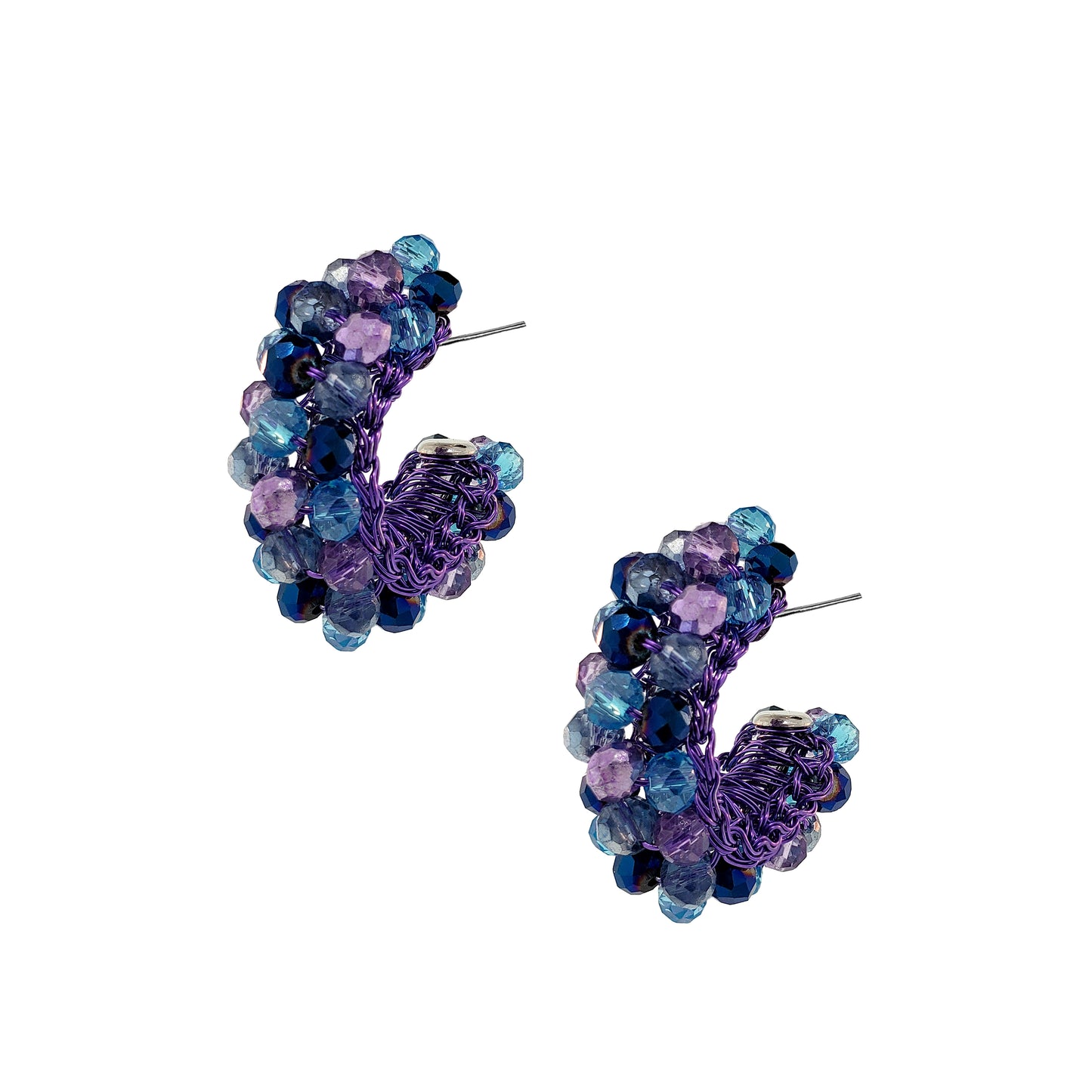 Neon Purple Mix Dandelion Hoops Handmade Crochet Earrings