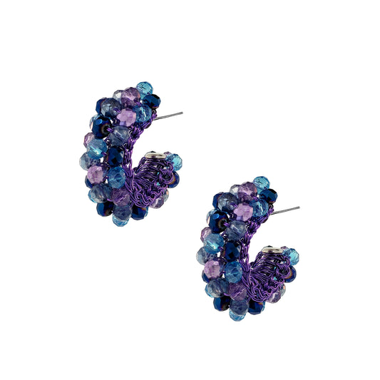 Neon Purple Mix Dandelion Hoops Handmade Crochet Earrings
