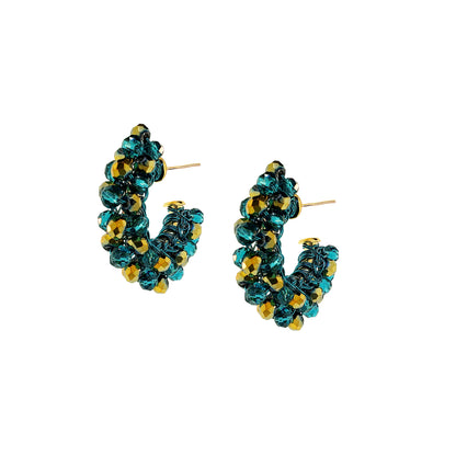Teal Mix Dandelion Hoops Handmade Crochet Earrings