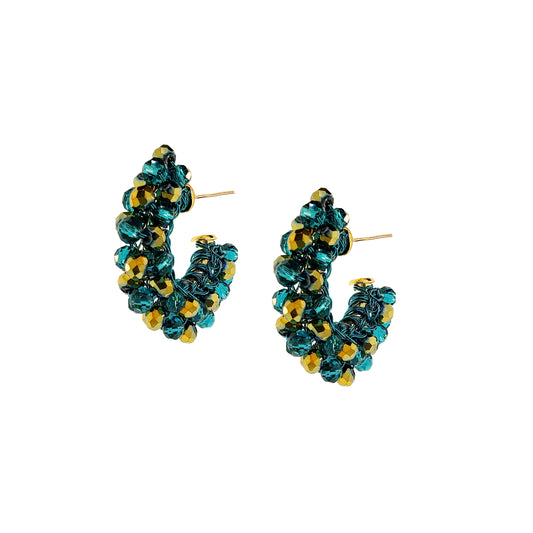 Teal Mix Dandelion Hoops Handmade Crochet Earrings