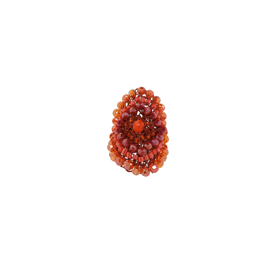 Coral Red Mix Ripples Handmade Crochet Ring