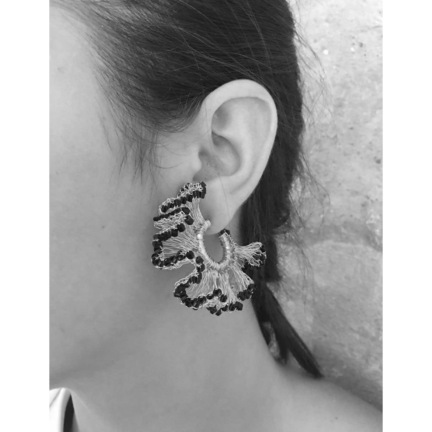 Black Mix Rio Hoops Handmade Crochet Earrings