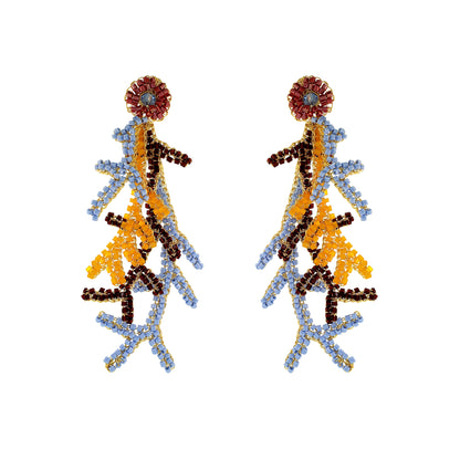Sunrise Mix Coral Branches Long Handmade Crochet Earrings