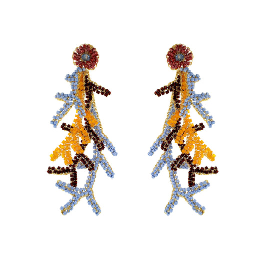 Sunrise Mix Coral Branches Long Handmade Crochet Earrings