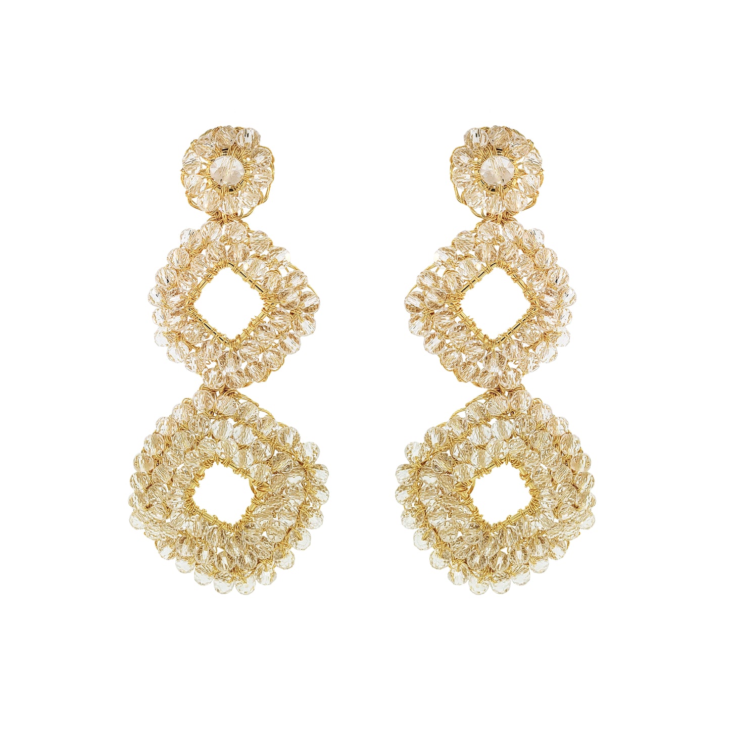 Clear & Gold Anne Cascade Handmade Crochet Earrings