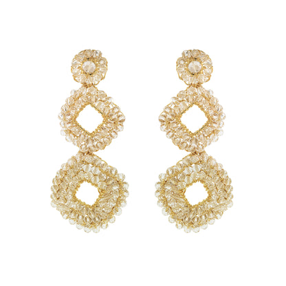 Clear & Gold Anne Cascade Handmade Crochet Earrings