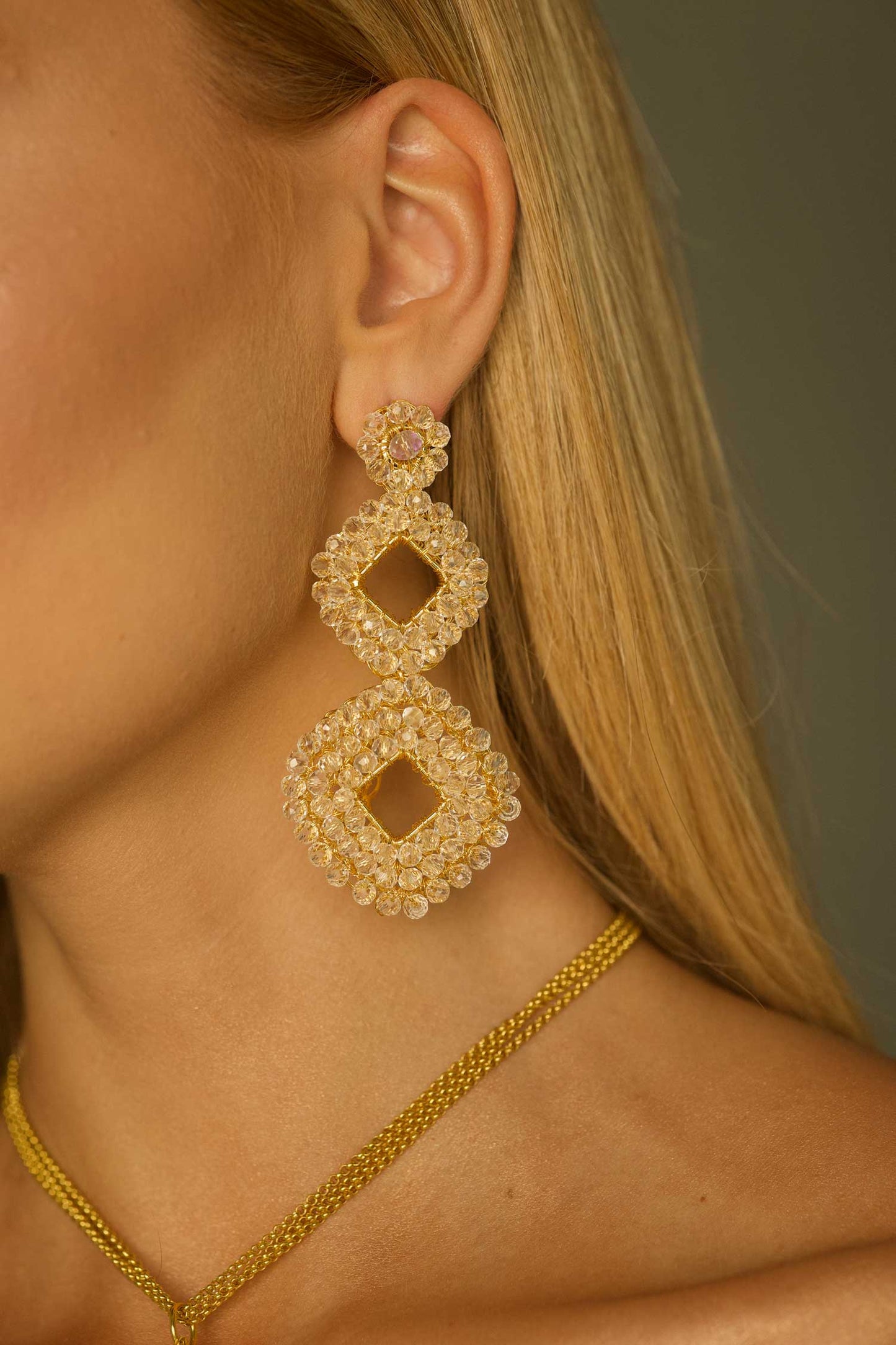 Clear & Gold Anne Cascade Handmade Crochet Earrings