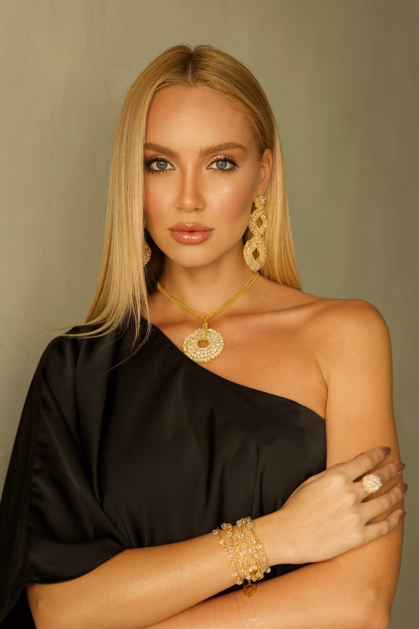 Clear & Gold Anne Cascade Handmade Crochet Earrings