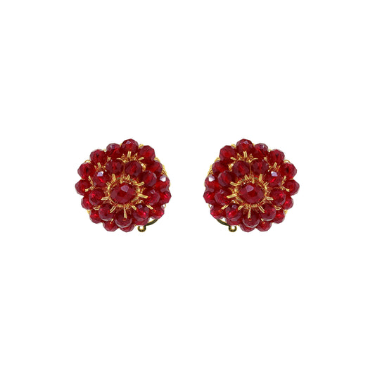Cherry Red & Gold Ava Post Handmade Crochet Earrings
