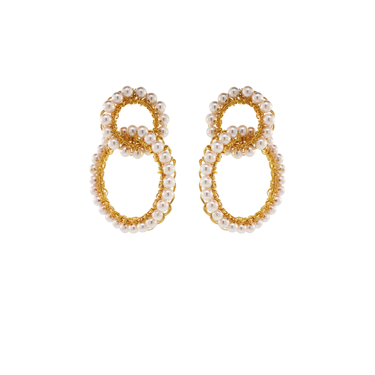 Pearl & Gold Ellie Handmade Crochet Earrings