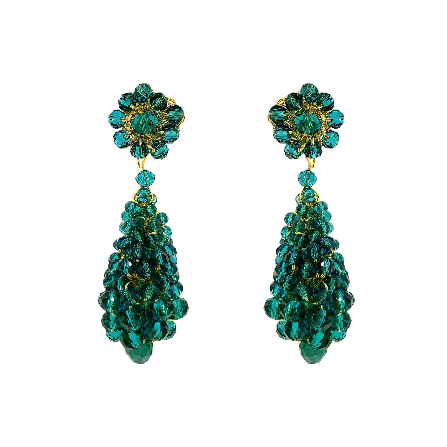 Teal & Gold Zoe Drop Handmade Crochet Earrings