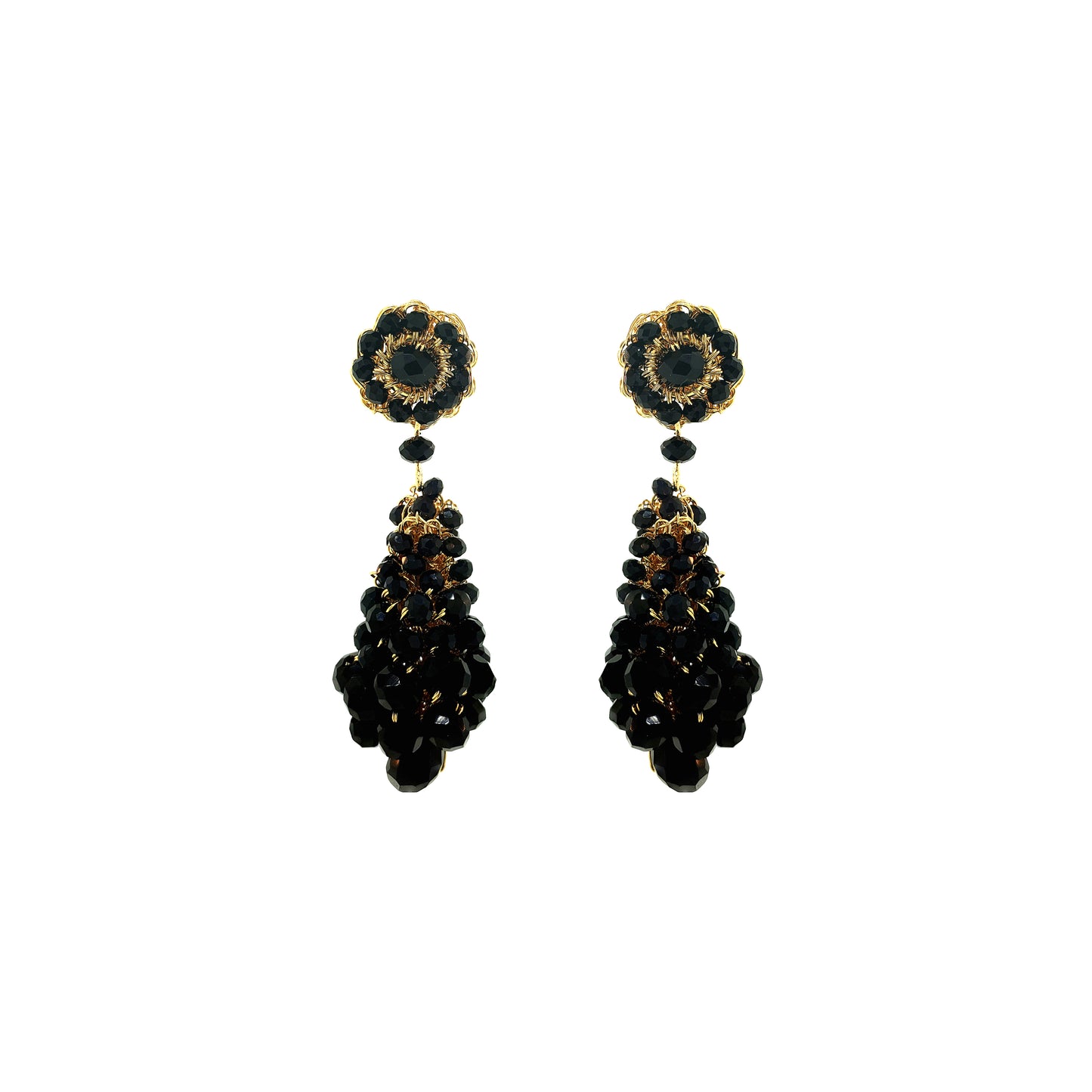 Black & Gold Violet Drop Handmade Crochet Earrings