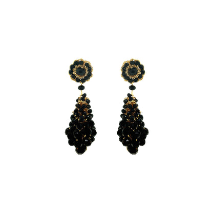 Black & Gold Violet Drop Handmade Crochet Earrings