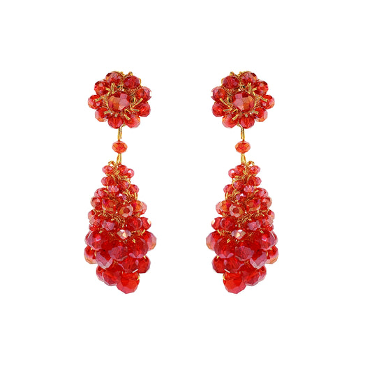 Red & Gold Zoe Drop Handmade Crochet Earrings