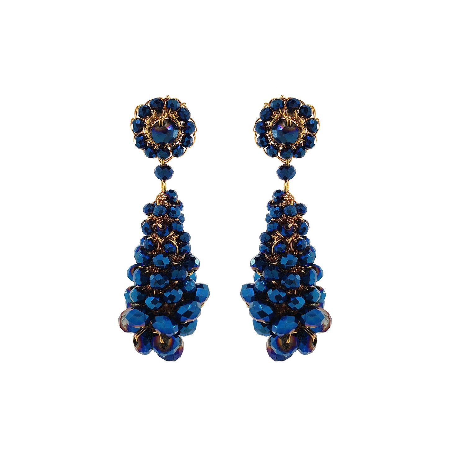 Cobalt Blue & Gold Zoe Drop Handmade Crochet Earrings