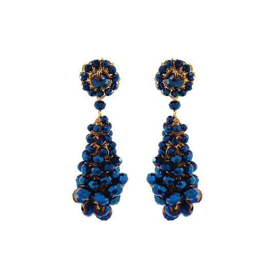 Cobalt Blue & Gold Zoe Drop Handmade Crochet Earrings