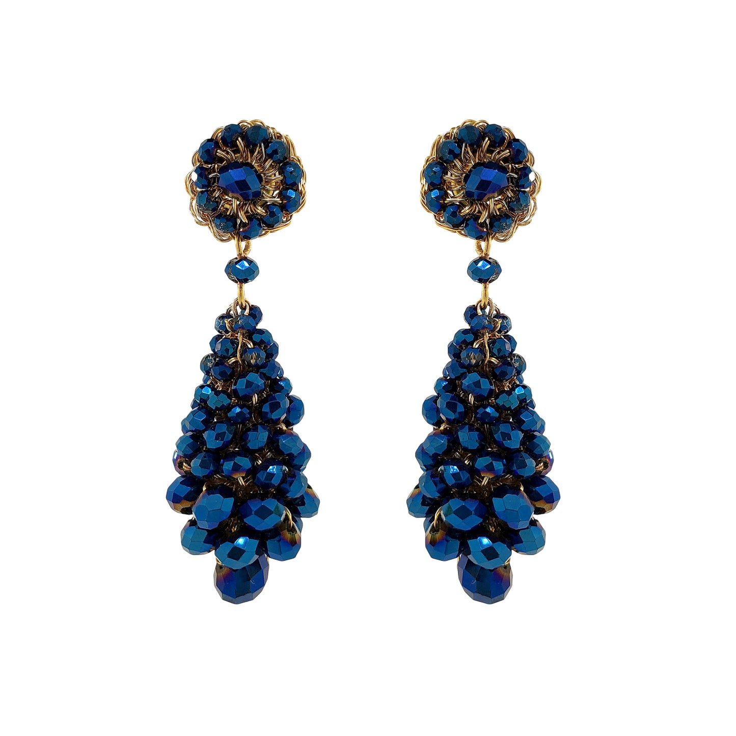 Cobalt Blue & Gold & Silver Zoe Drop Handmade Crochet Earrings