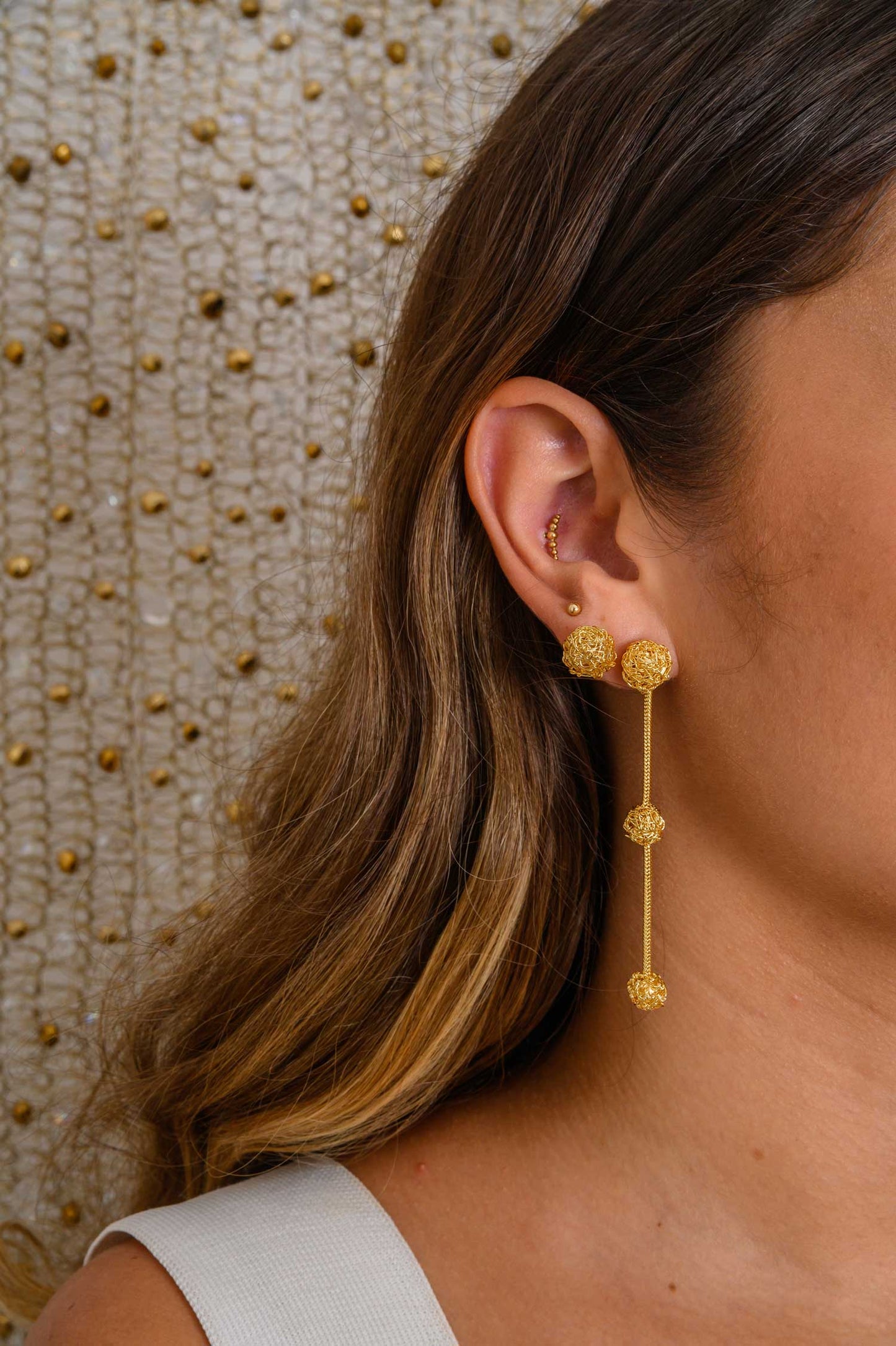 All Gold Dome Post Handmade Crochet Earrings