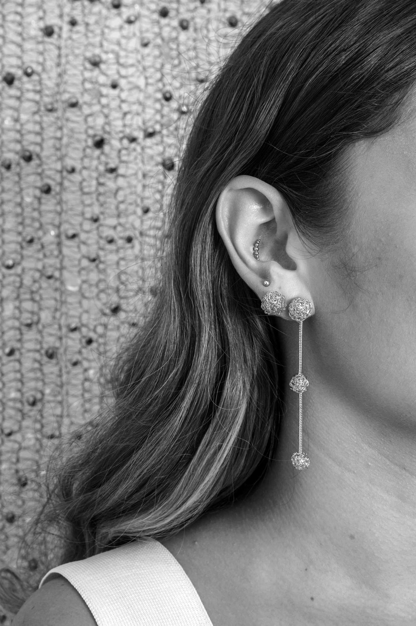 All Silver Dome Post Handmade Crochet Earrings