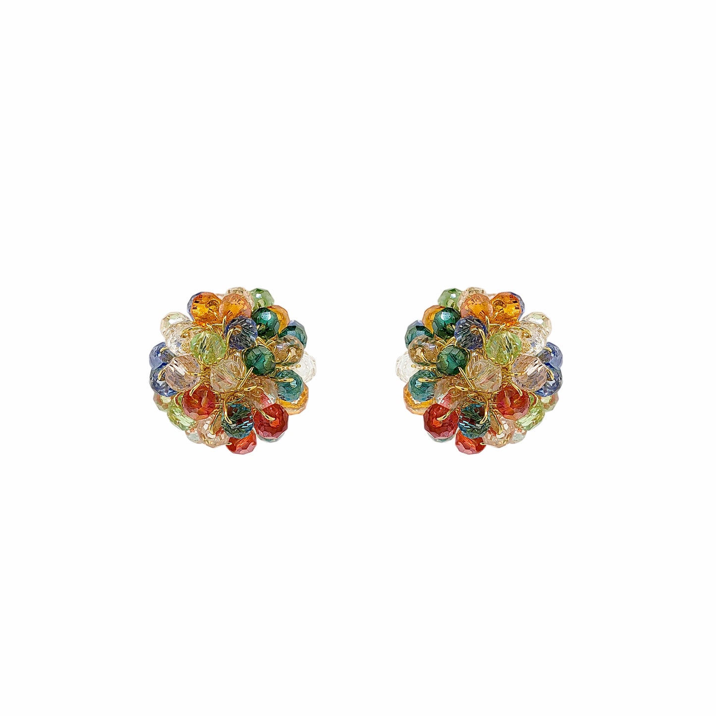 Multicolor & Gold Dome Post Handmade Crochet Earrings