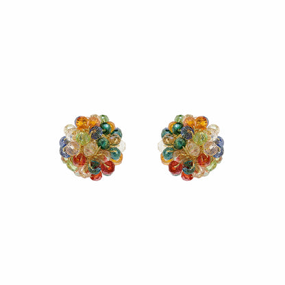 Multicolor & Gold Dome Post Handmade Crochet Earrings
