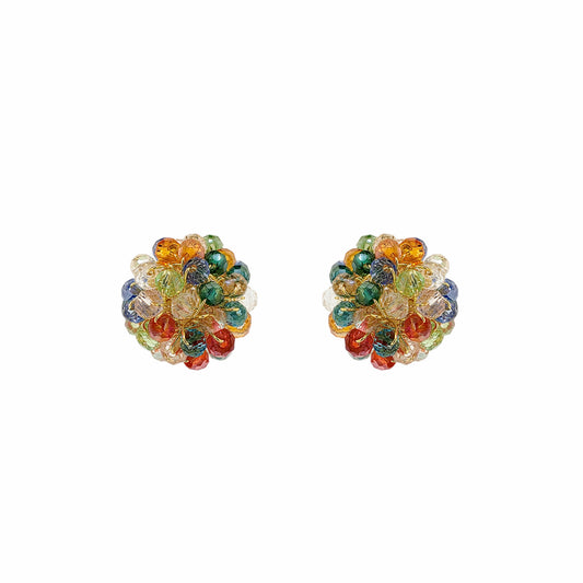 Multicolor & Gold Dome Post Handmade Crochet Earrings