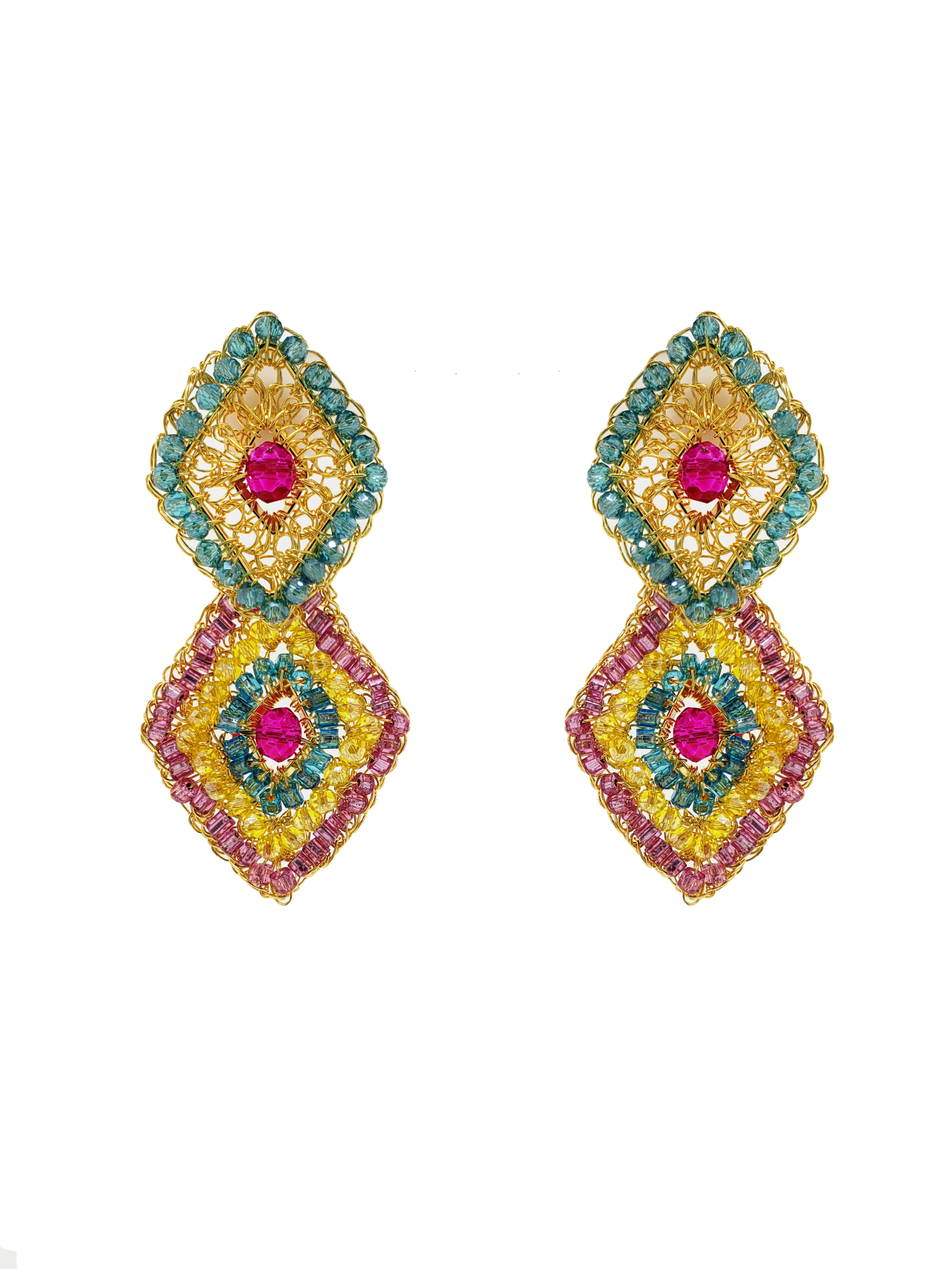 Multicolored Handmade Crochet Cascade Earrings