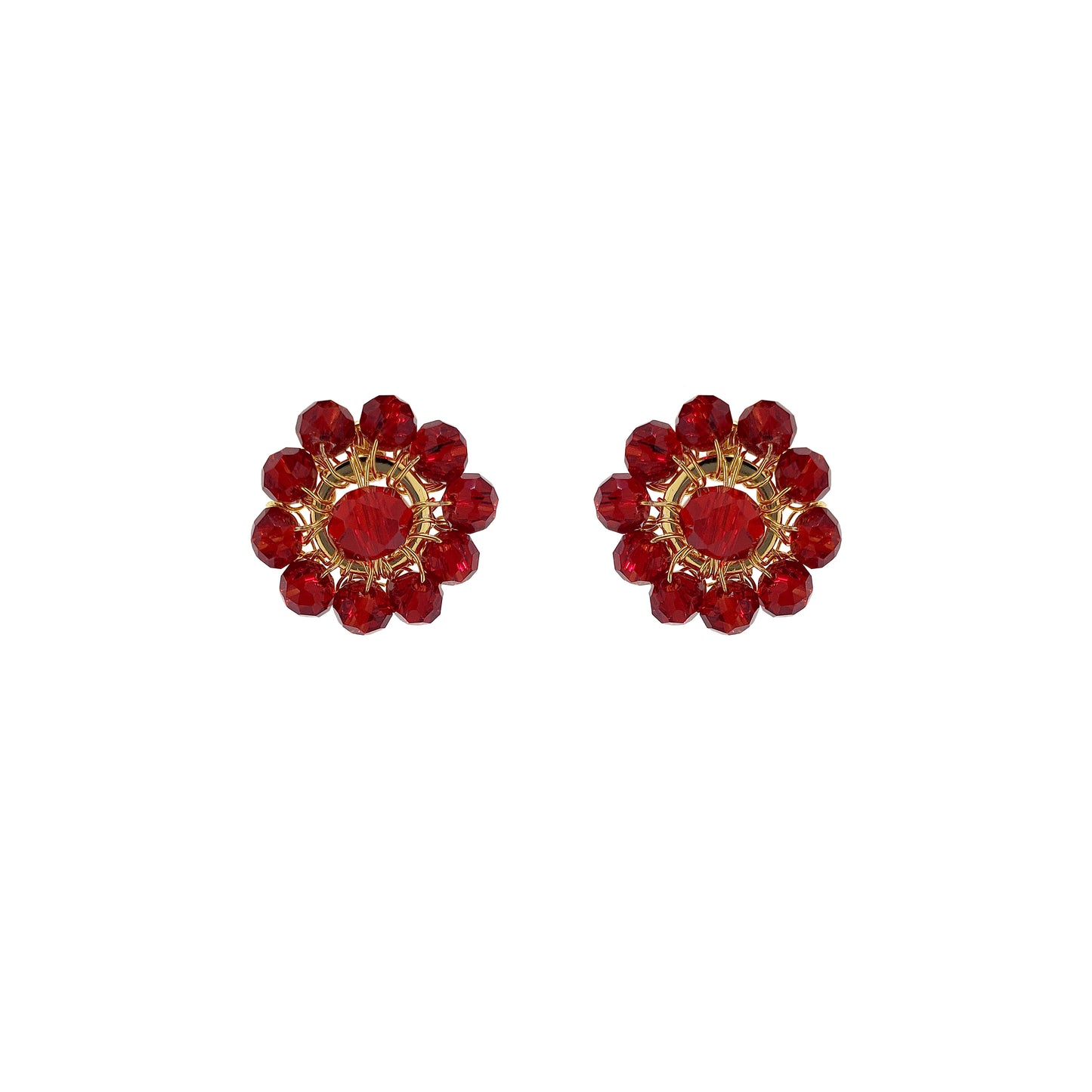 Cherry Red & Gold Chloe Post Handmade Crochet Earrings