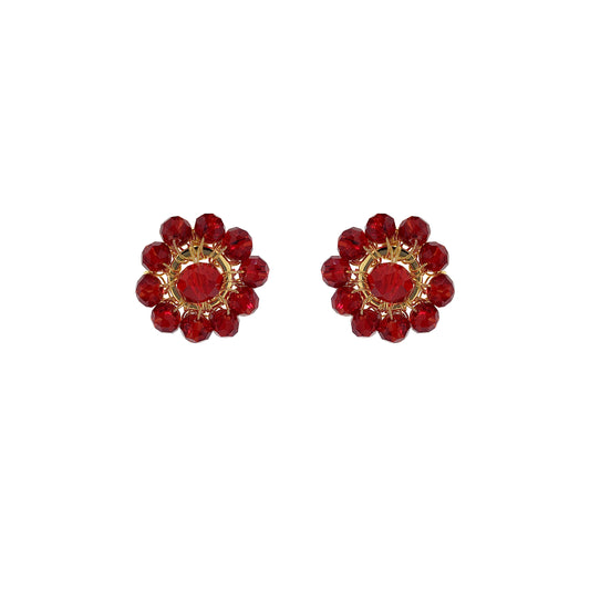 Cherry Red & Gold Chloe Post Handmade Crochet Earrings
