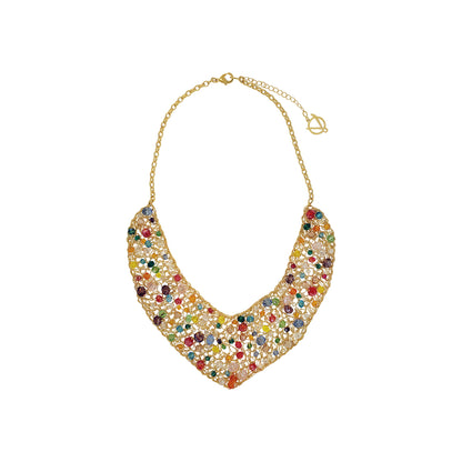 Multicolor & Gold Aurora Maxi Handmade Crochet Necklace