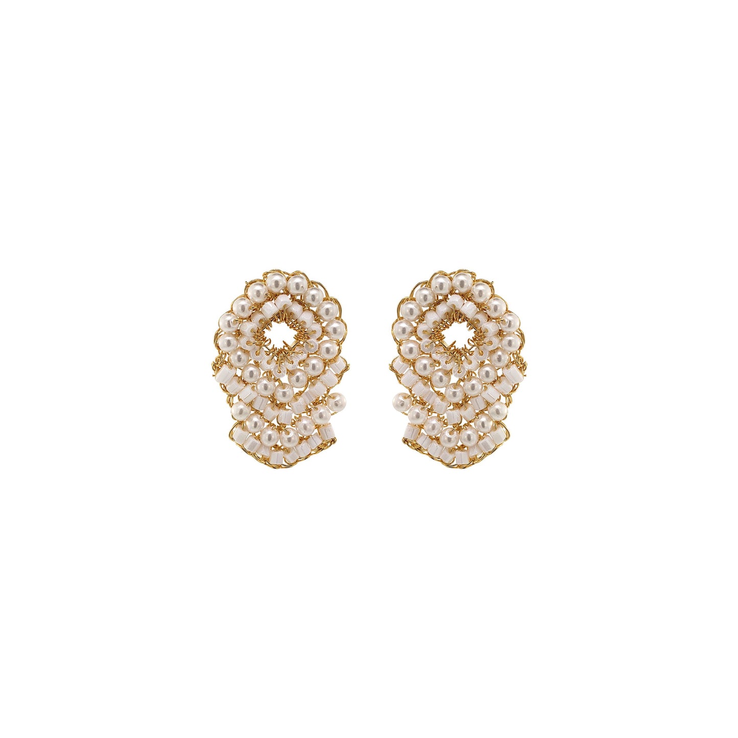 Pearl & Gold Rank Mini Posts Handmade Crochet Earrings