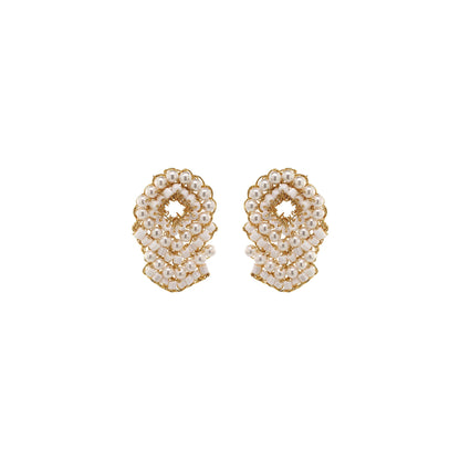 Pearl & Gold Rank Mini Posts Handmade Crochet Earrings