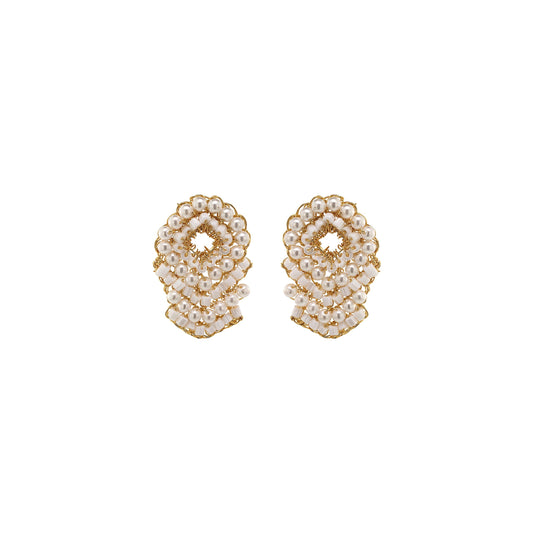 Pearl & Gold Rank Mini Posts Handmade Crochet Earrings