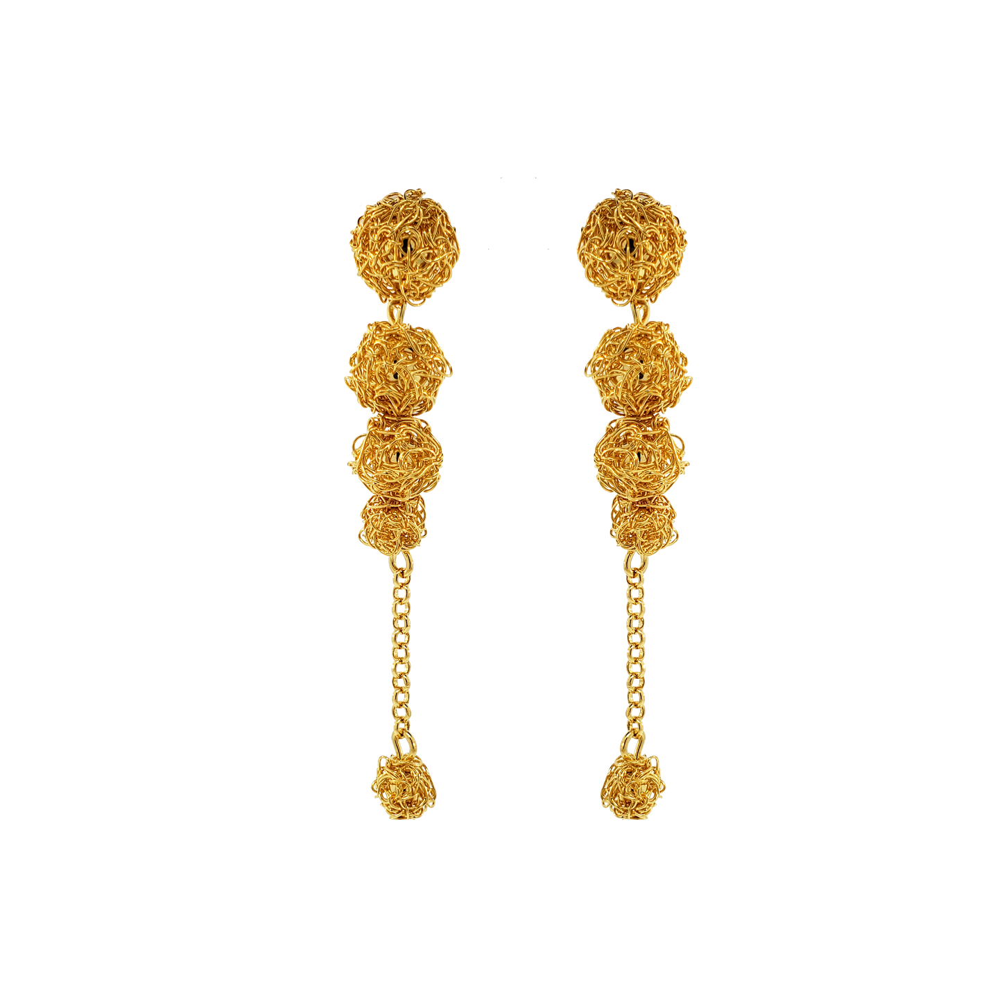All Gold Dome Cascade Handmade Crochet Earrings