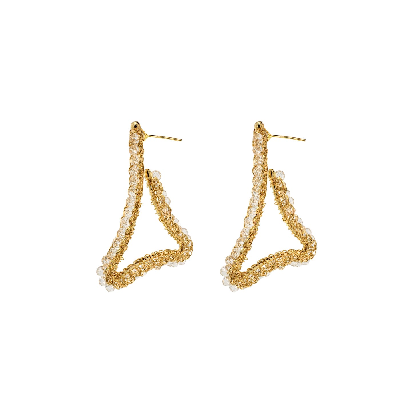 Clear & Gold Trigono Hoops Handmade Crochet Earrings