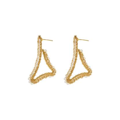 Clear & Gold Trigono Hoops Handmade Crochet Earrings